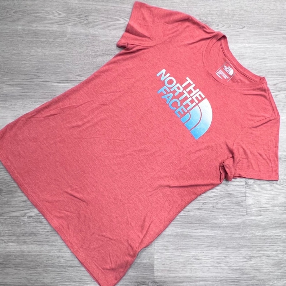 The North Face Womens Heather Red Blue Gradient Logo Graphic T-Shirt Small AX3R